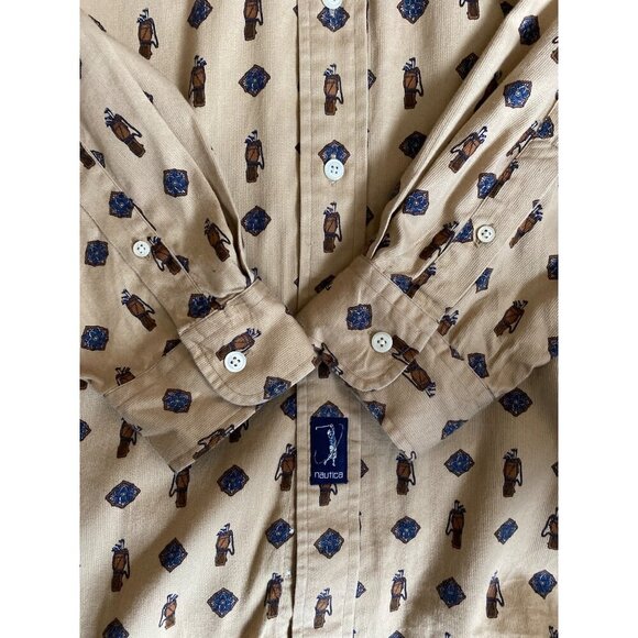 VINTAGE 90'S NAUTICA MEN'S LONG SLEEVE COTTON GOLF MOTIF BUTTON DOWN SHIRT SZ L - Picture 4 of 6